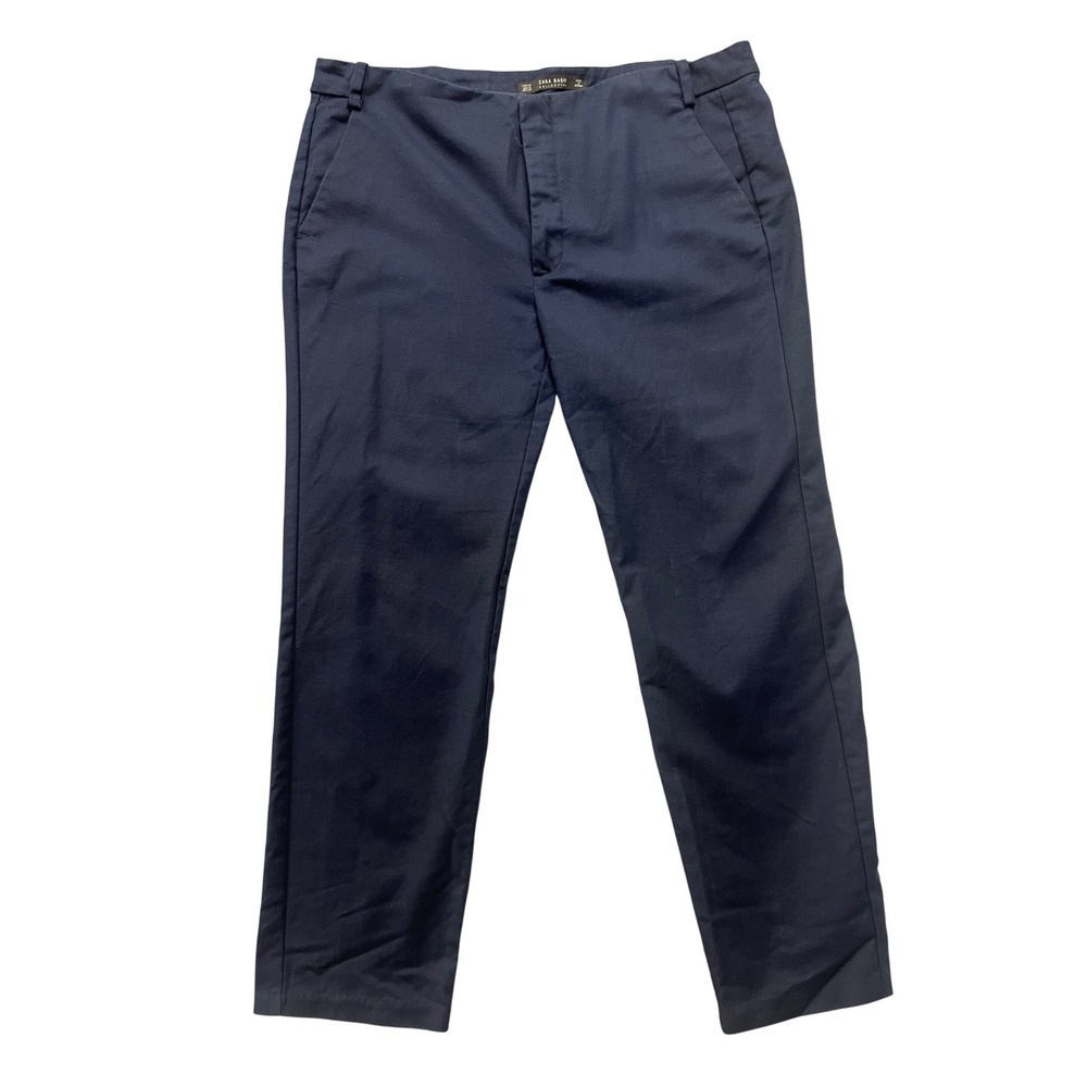 Zara Basic Collection Navy Blue‎ Chino Trousers Straight Leg Pants Womens USA 12